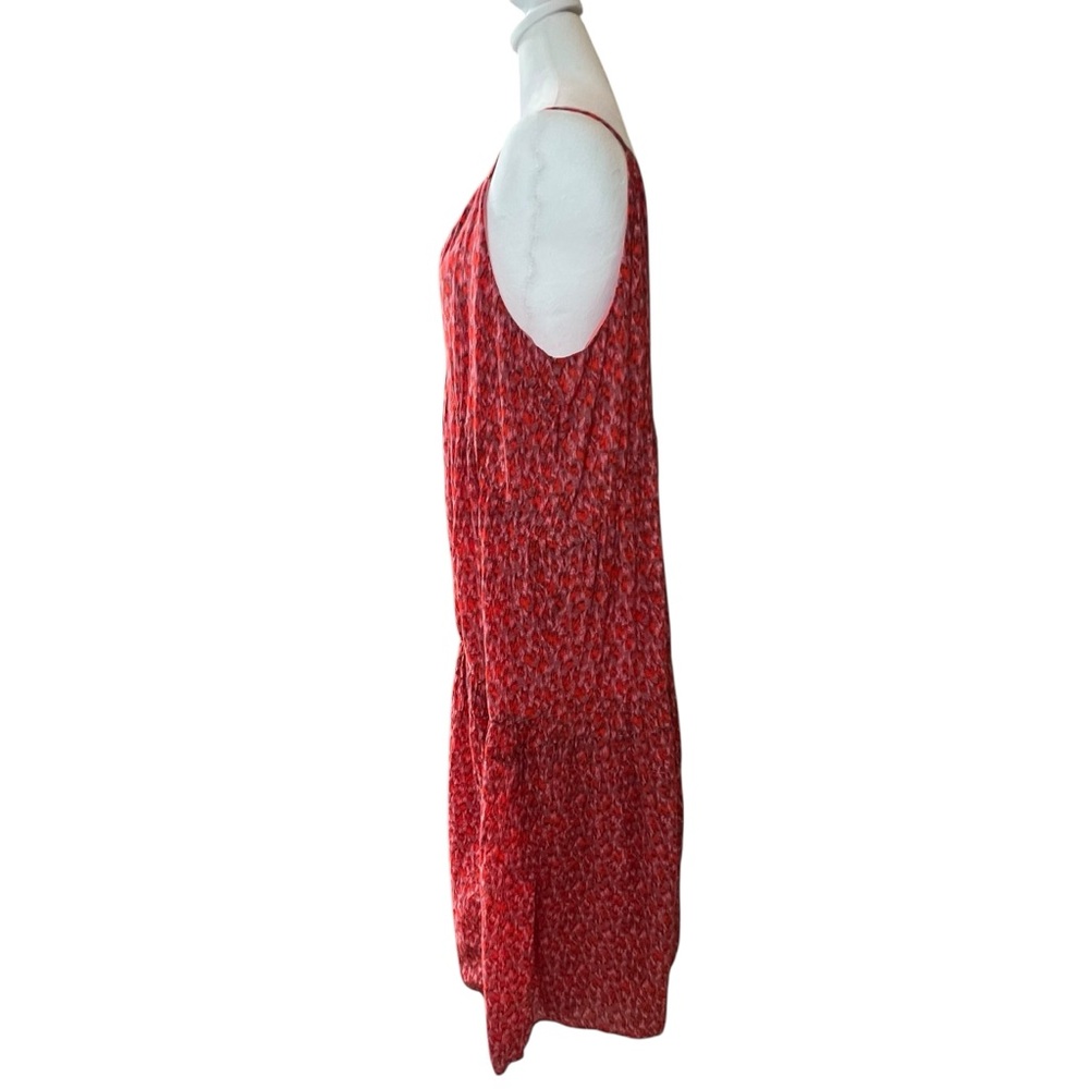 Joie XL Tiered Sleeveless Maxi Flowing Summer Dress Tea Rose Red 100% Cotton - Picture 6 of 15